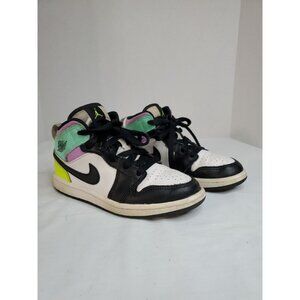 Nike Air Jordan 1 Mid GS Pastel Volt Black Shoes 1 Youth 640734-175 Kids